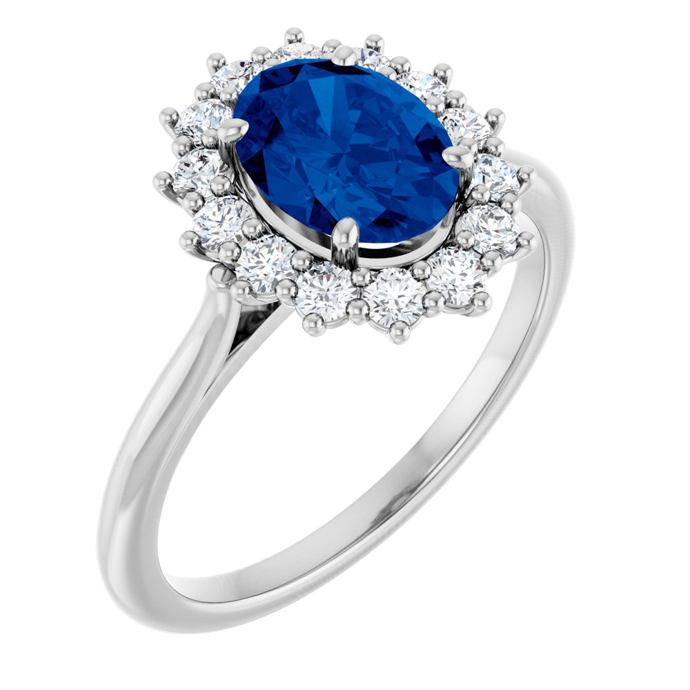 14K White Gold Lab-Grown Blue Sapphire and 1/3 CTW Lab-Grown Diamond Ring