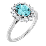 14K White Gold Natural Blue Zircon & 3/8 CTW Natural Diamond Ring
