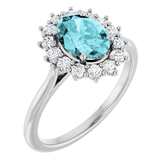 14K White Gold Natural Blue Zircon & 3/8 CTW Natural Diamond Ring