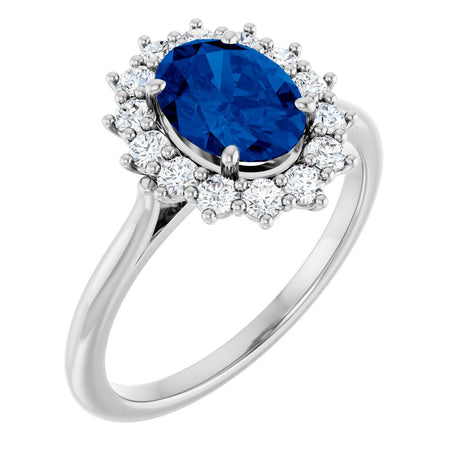 14K White Gold Lab-Grown Blue Sapphire & 1/3 CTW Lab-Grown Diamond Ring