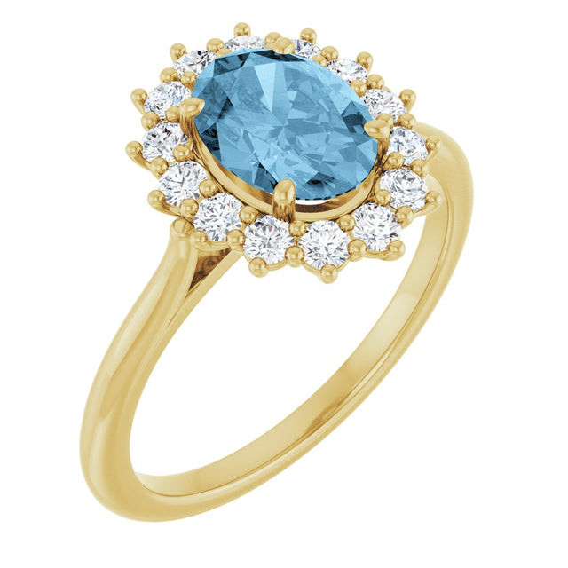 14K Yellow Gold Natural Sky Blue Topaz  & 1/3 CTW Lab-Grown Diamond Ring