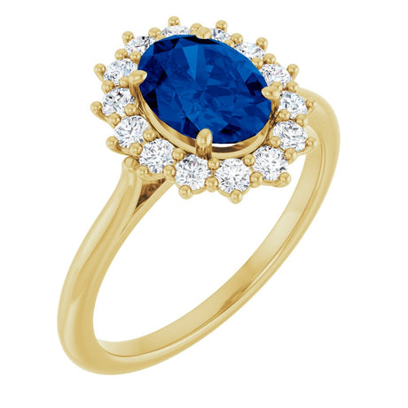 14K Yellow Gold Lab-Grown Blue Sapphire & 1/3 CTW Lab-Grown Diamond Ring