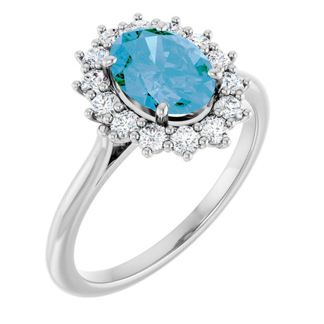 14K White Natural Swiss Blue Topaz & 3/8 CTW Natural Diamond Ring