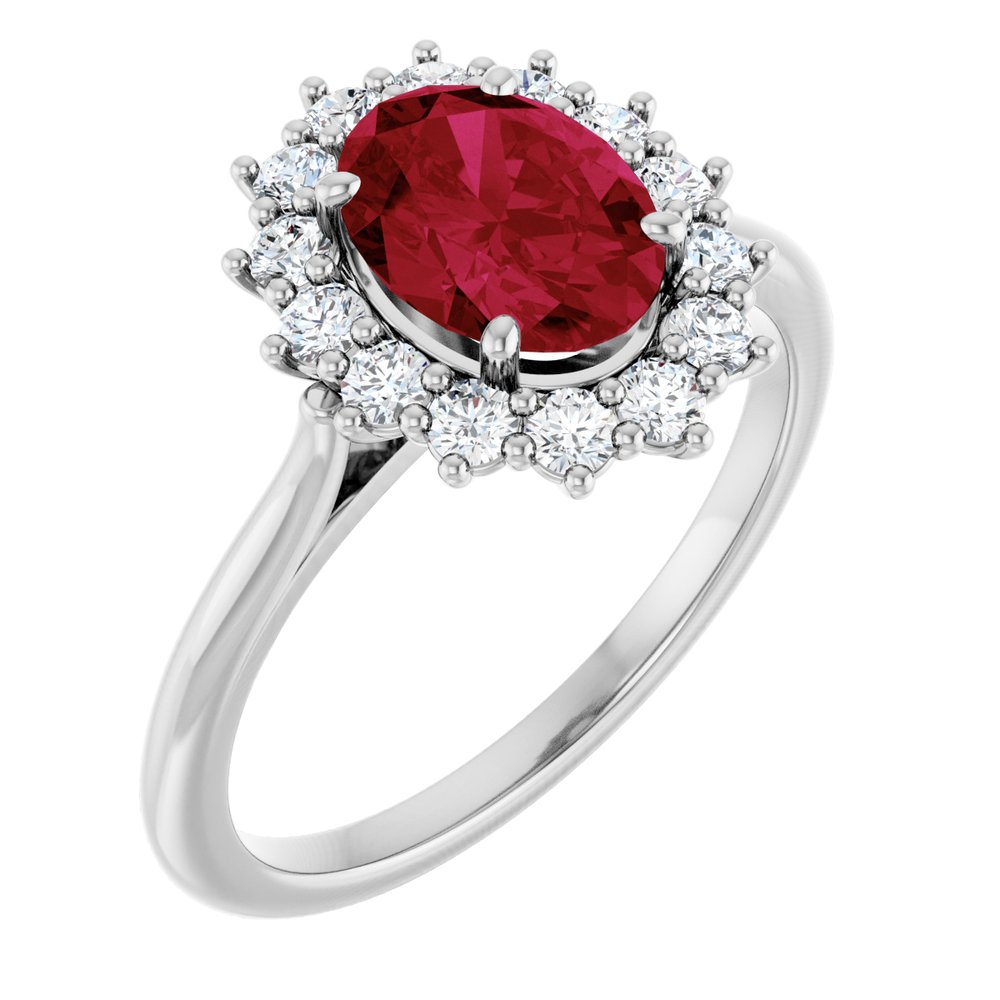 14K White Lab-Grown Ruby & 3/8 CTW Natural Diamond Ring