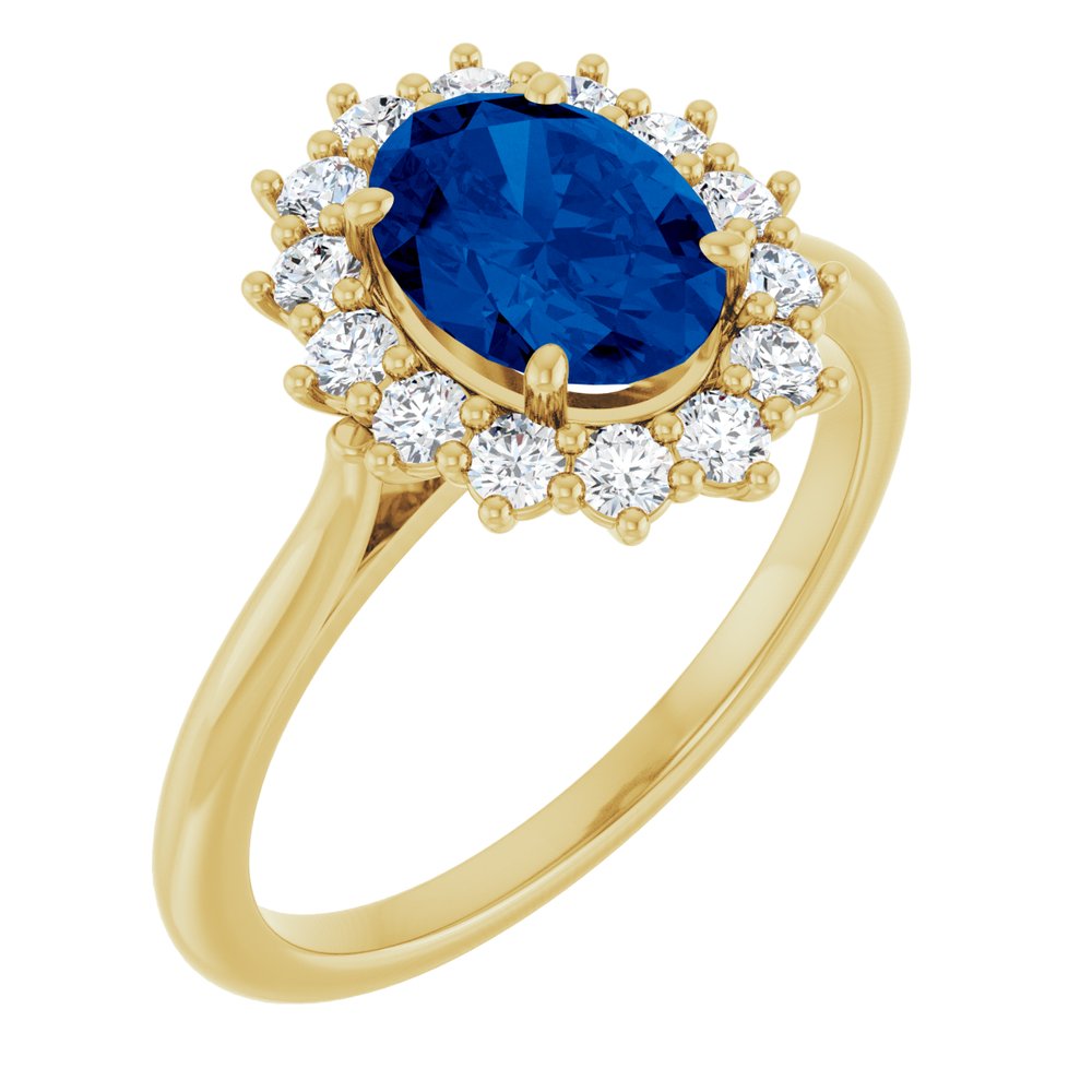 14K Yellow Gold Lab-Grown Blue Sapphire & 3/8 CTW Natural Diamond Ring