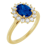 14K Yellow Gold Lab-Grown Blue Sapphire & 3/8 CTW Natural Diamond Ring