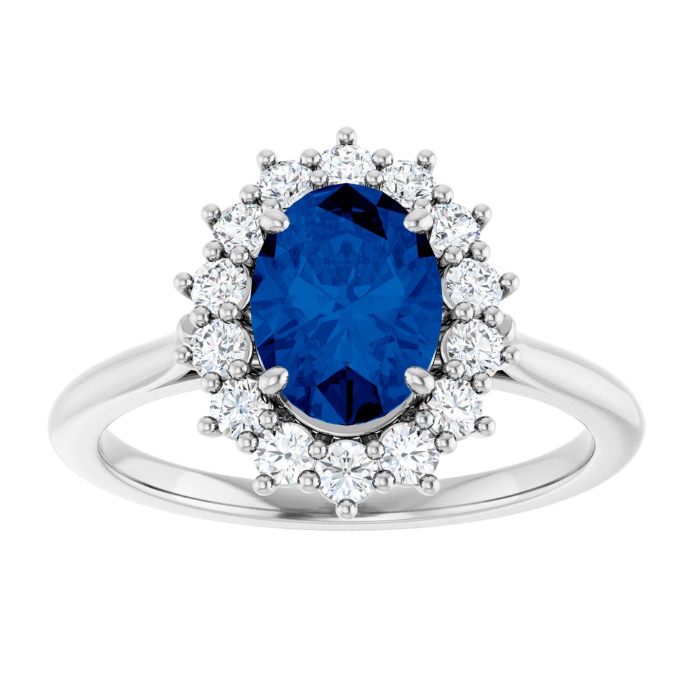 14K White Gold Lab-Grown Blue Sapphire & 1/3 CTW Lab-Grown Diamond Ring