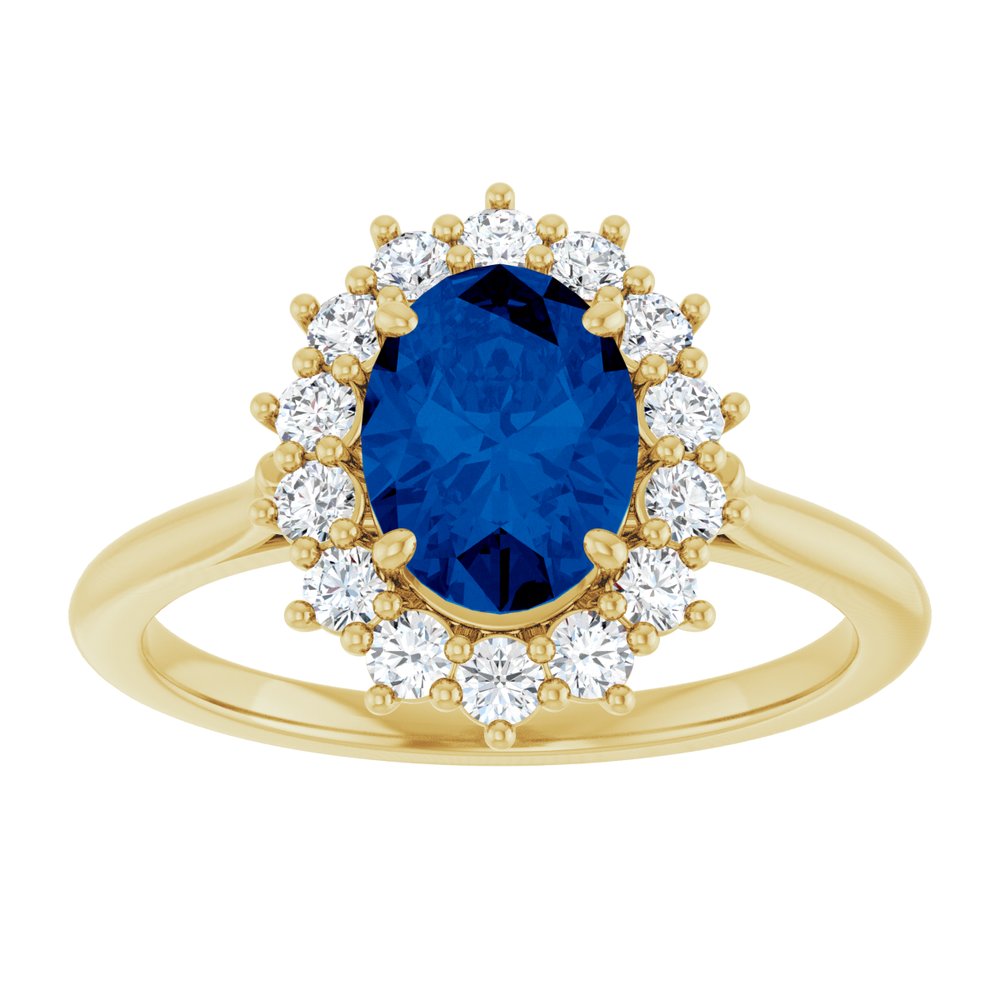 14K Yellow Gold Lab-Grown Blue Sapphire and 1/3 CTW Lab-Grown Diamond Ring