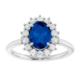 14K White Gold Lab-Grown Blue Sapphire & 1/3 CTW Lab-Grown Diamond Ring
