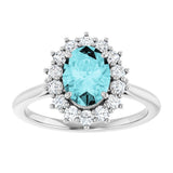 14K White Gold Natural Blue Zircon & 3/8 CTW Natural Diamond Ring