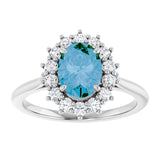 14K White Natural Swiss Blue Topaz & 3/8 CTW Natural Diamond Ring