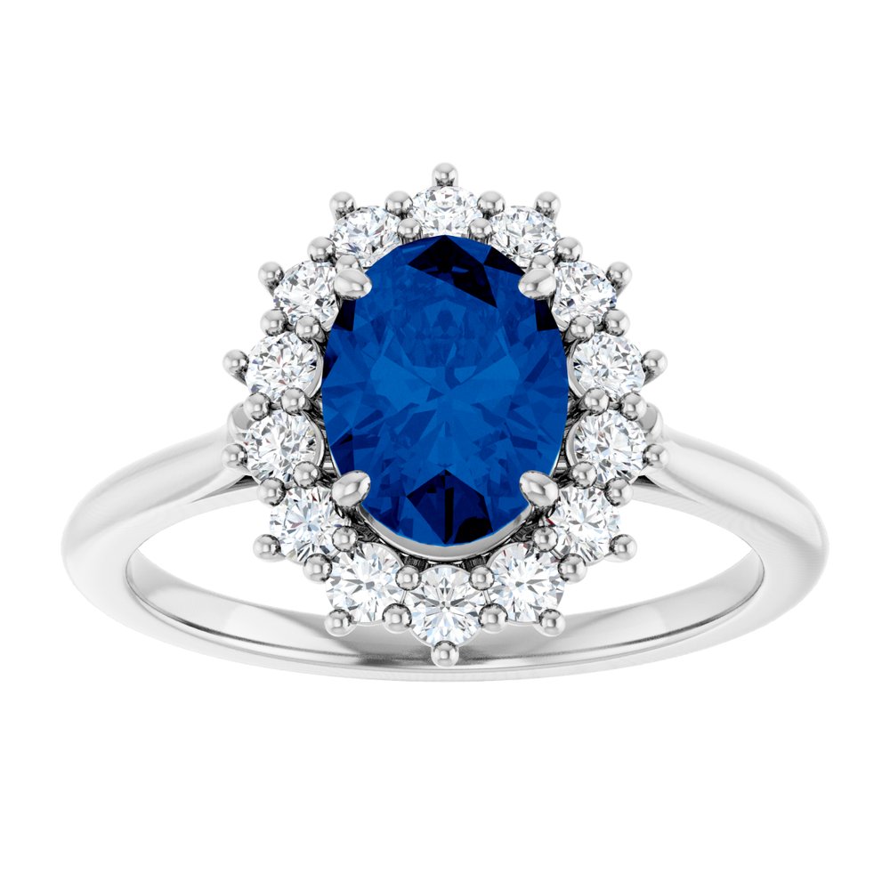 14K White Gold Lab-Grown Blue Sapphire and 1/3 CTW Lab-Grown Diamond Ring