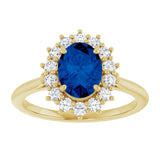 14K Yellow Gold Lab-Grown Blue Sapphire & 3/8 CTW Natural Diamond Ring