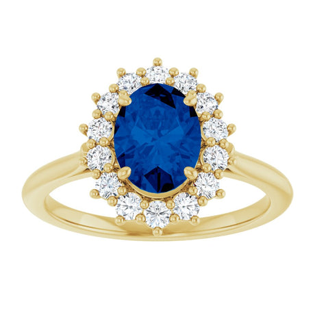 14K Yellow Gold Lab-Grown Blue Sapphire & 3/8 CTW Natural Diamond Ring