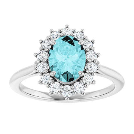 14K White Gold Natural Blue Zircon & 3/8 CTW Natural Diamond Ring