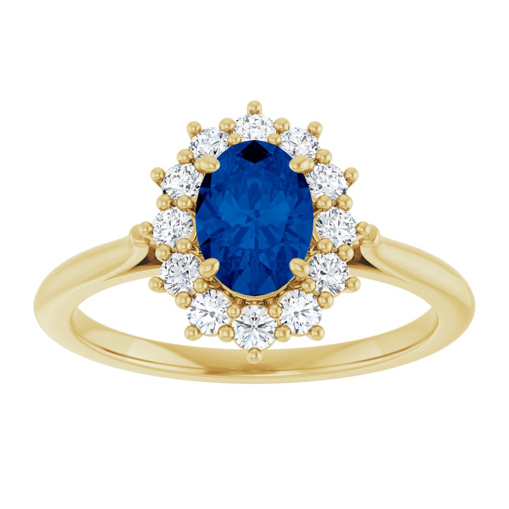 14K Yellow Gold Lab-Grown Blue Sapphire and 1/3 CTW Lab-Grown Diamond Ring
