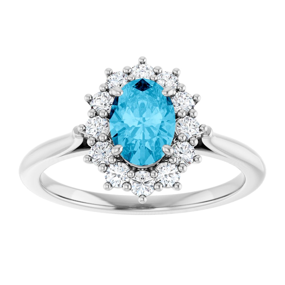14K White Gold Natural Aquqmarine  & 1/3 CTW Lab-Grown Diamond Ring