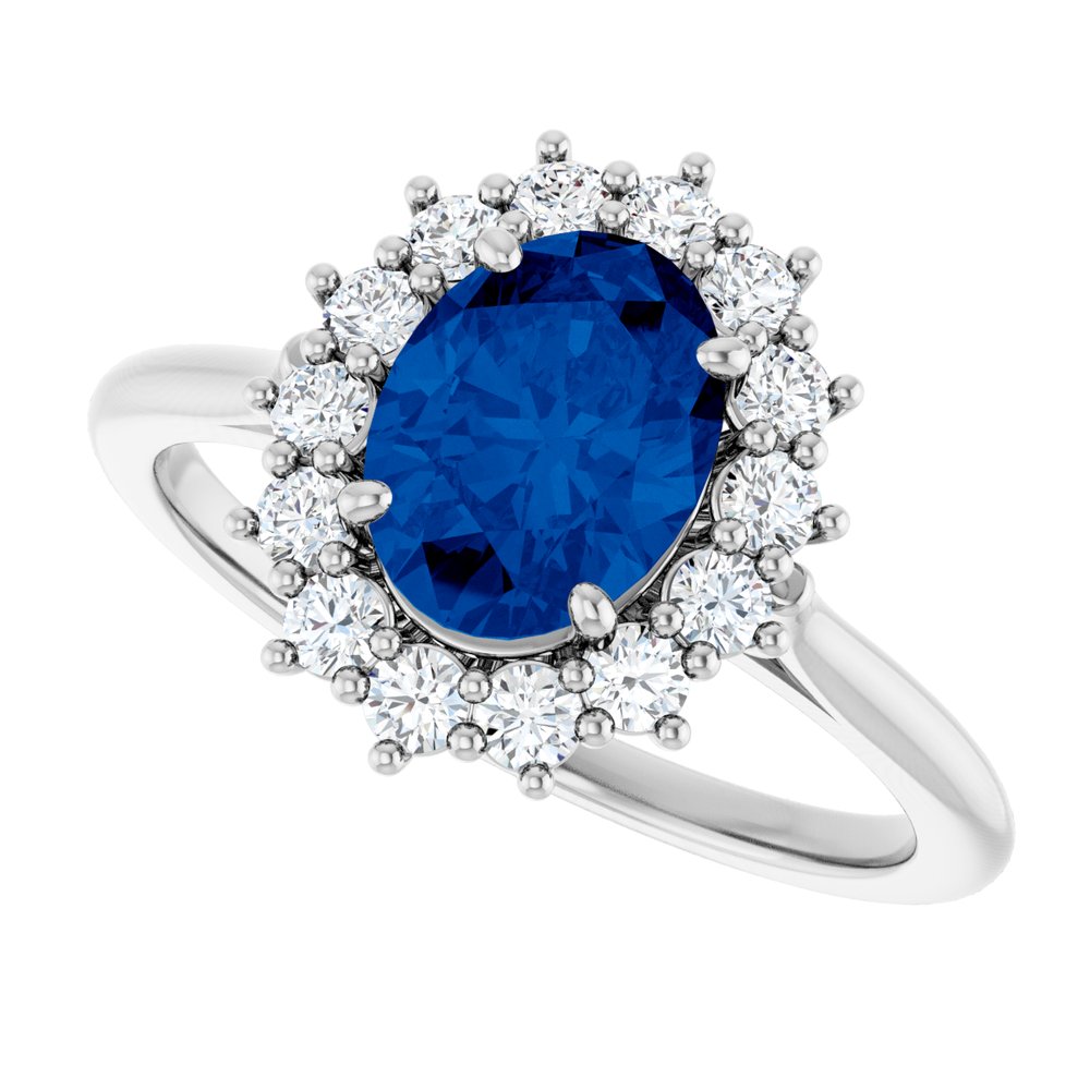 14K White Gold Lab-Grown Blue Sapphire and 1/3 CTW Lab-Grown Diamond Ring