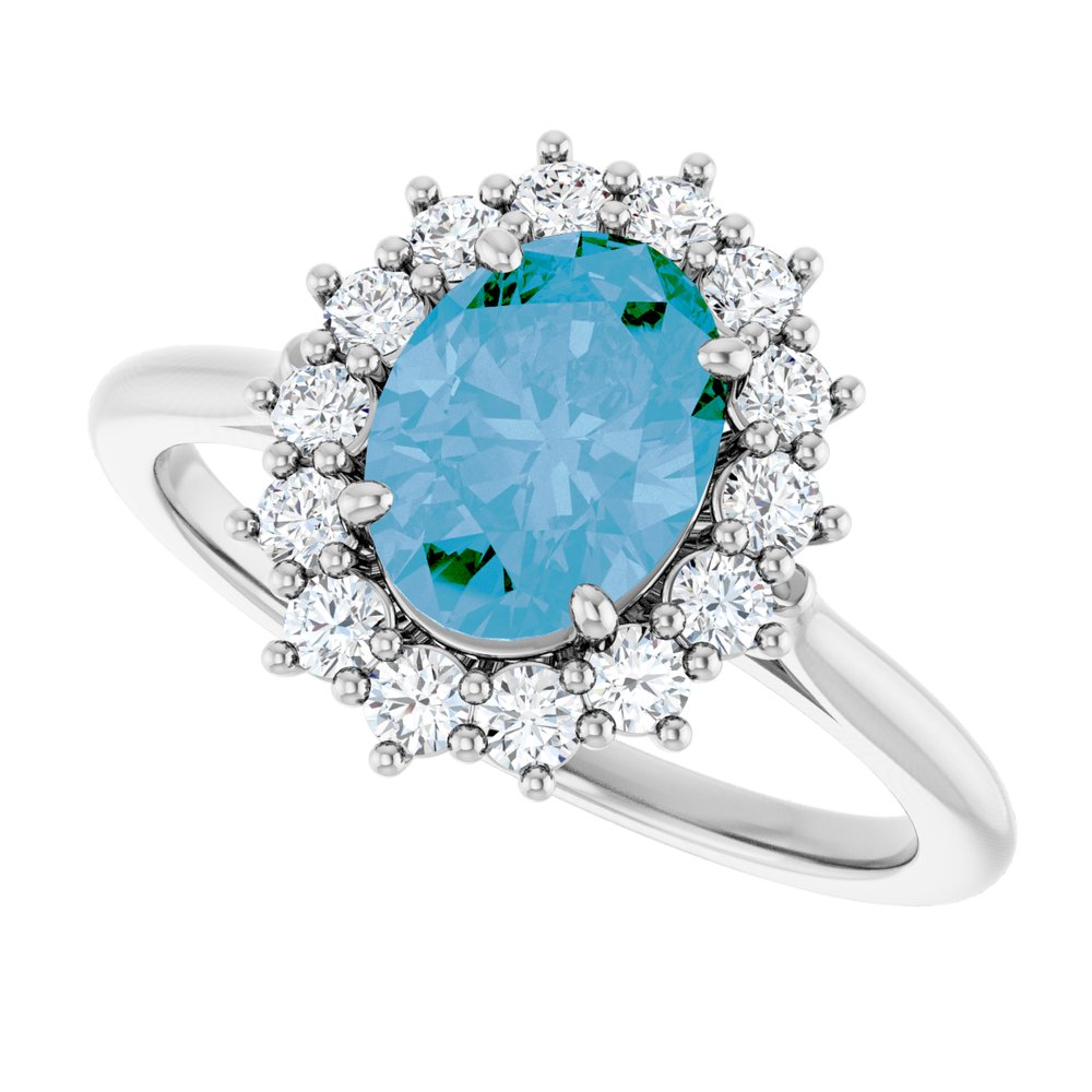 14K White Natural Swiss Blue Topaz & 3/8 CTW Natural Diamond Ring