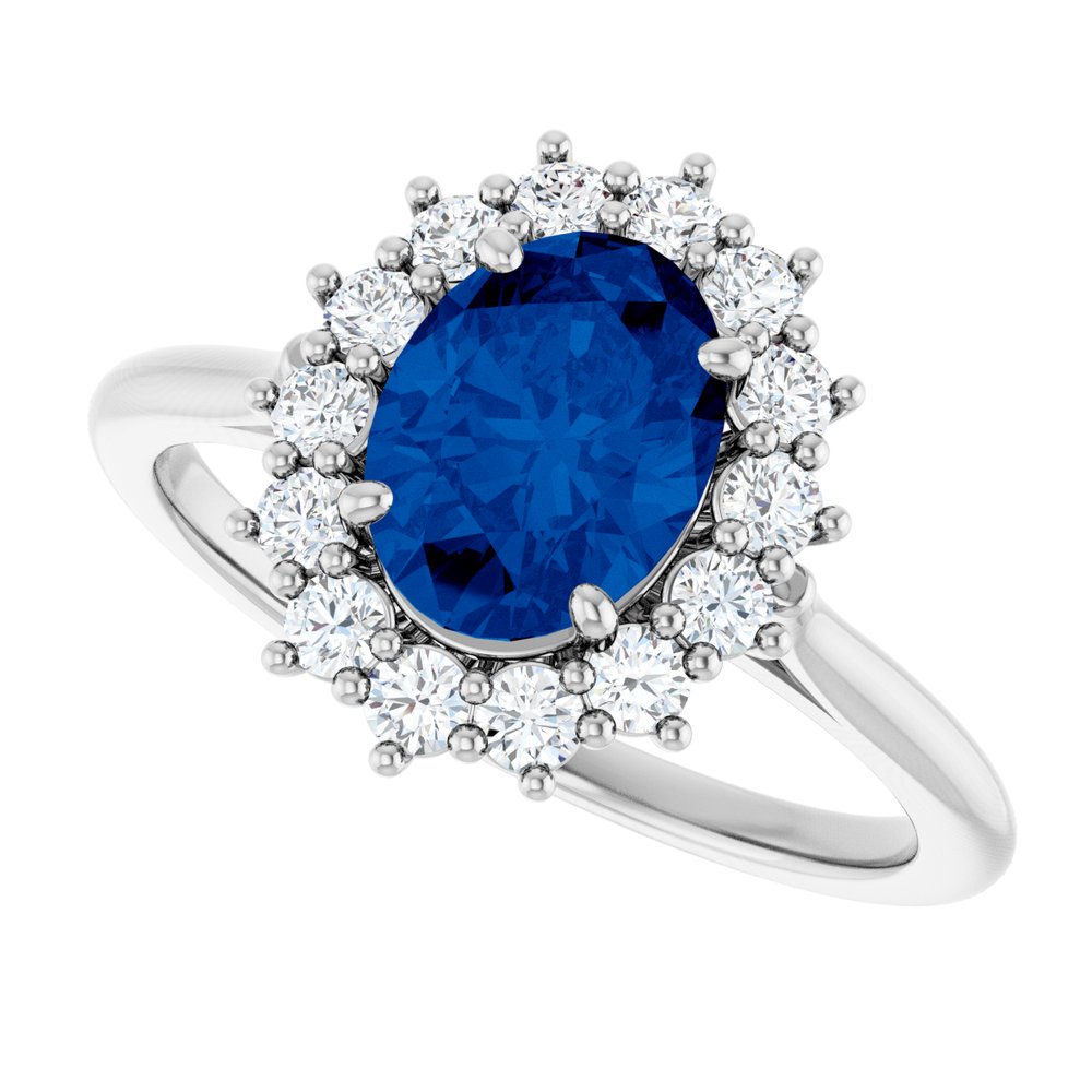 14K White Gold Lab-Grown Blue Sapphire & 1/3 CTW Lab-Grown Diamond Ring