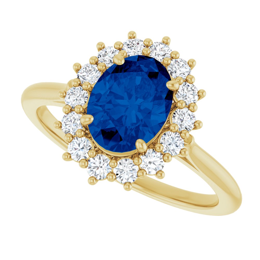14K Yellow Gold Lab-Grown Blue Sapphire and 1/3 CTW Lab-Grown Diamond Ring