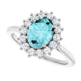 14K White Gold Natural Blue Zircon & 3/8 CTW Natural Diamond Ring