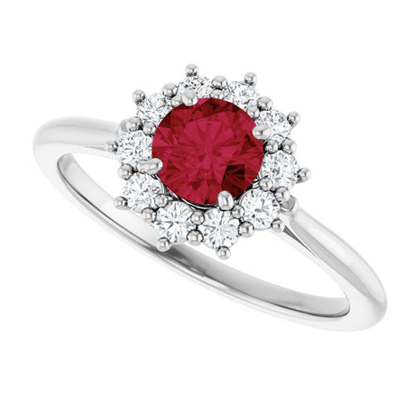 14K White Gold Lab-Grown Ruby & 1/4 CTW Lab-Grown Diamond Halo-Style Ring