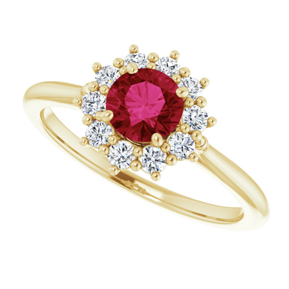 14K Yellow Gold Lab-Grown Ruby & 1/4 CTW Lab-Grown Diamond Halo-Style Ring