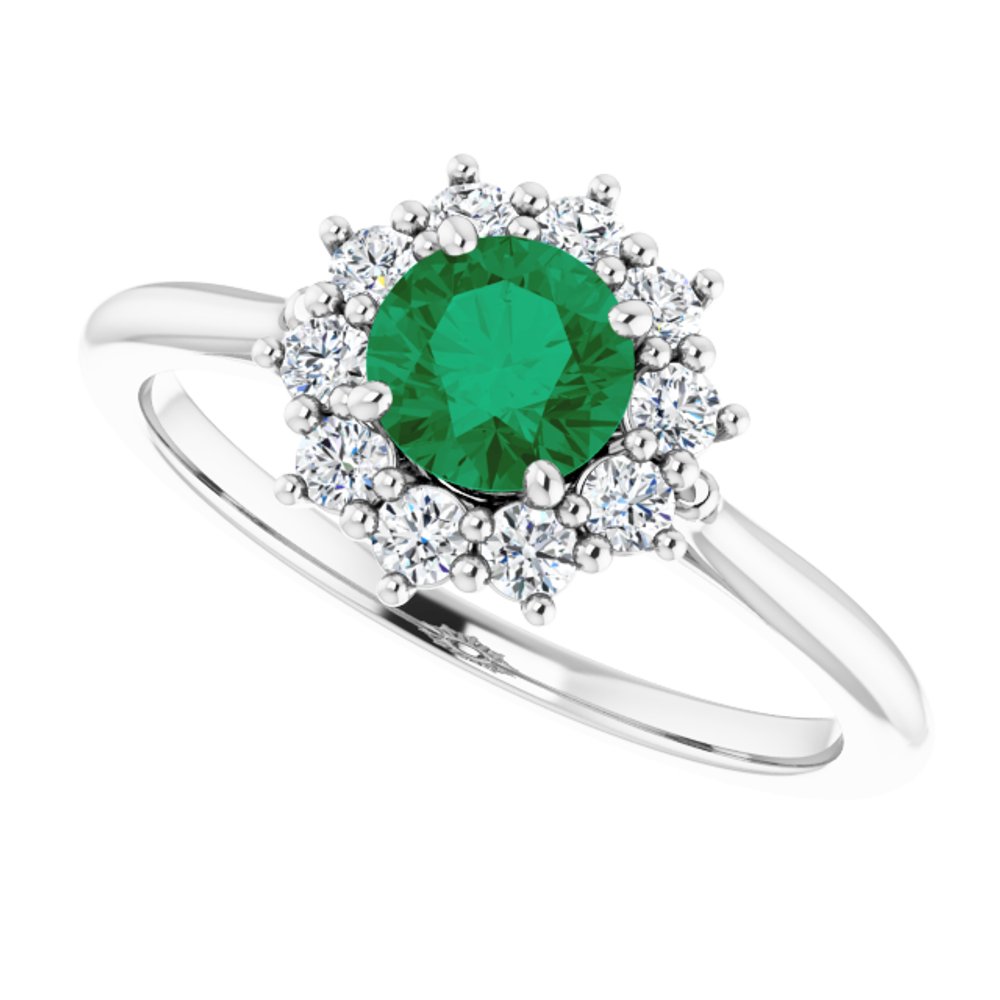 14K White Gold Lab-Grown Emerald & 1/4 CTW Lab-Grown Diamond Halo-Style Ring
