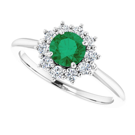 14K White Gold Lab-Grown Emerald & 1/4 CTW Lab-Grown Diamond Halo-Style Ring