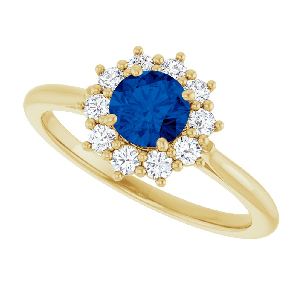 14K Yellow Gold Lab-Grown Blue Sapphire & 1/4 CTW Lab-Grown Diamond Halo-Style Ring