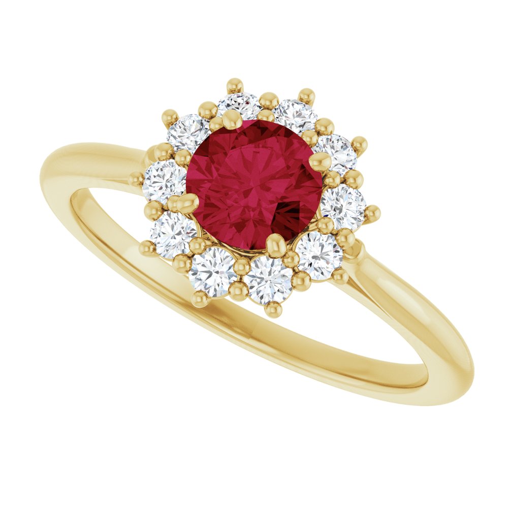 14K Yellow Gold Lab-Grown Ruby & 1/4 CTW Lab-Grown Diamond Halo-Style Ring