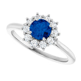 14K White Gold Lab-Grown Blue Sapphire & 1/4 CTW Lab-Grown Diamond Halo-Style Ring