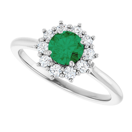 14K White Gold Lab-Grown Emerald & 1/4 CTW Lab-Grown Diamond Halo-Style Ring