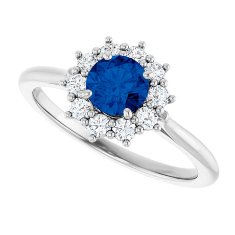 14K White Gold Lab-Grown Blue Sapphire & 1/4 CTW Lab-Grown Diamond Halo-Style Ring