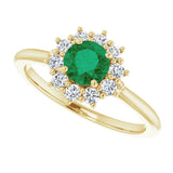 14K Yellow Gold Lab-Grown Emerald & 1/4 CTW Lab-Grown Diamond Halo-Style Ring