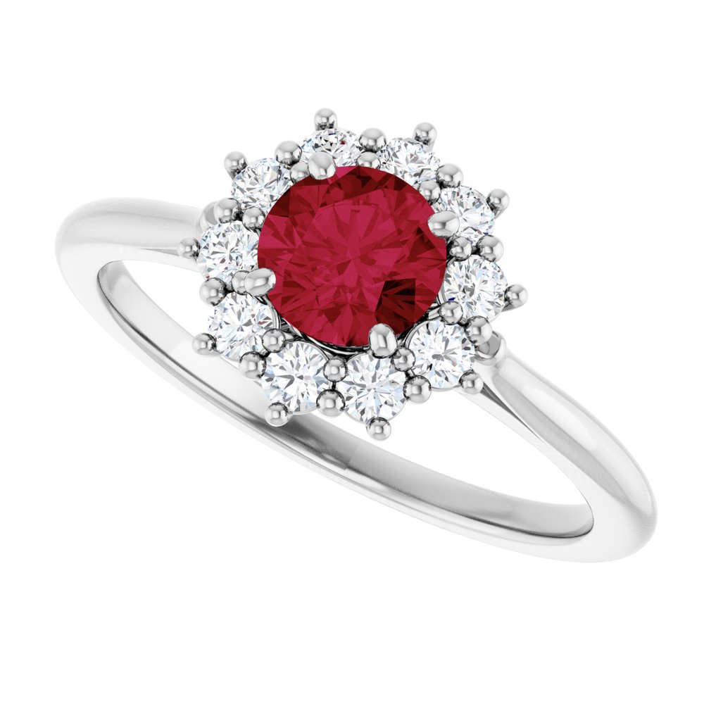 14K White Gold Lab-Grown Ruby & 1/4 CTW Lab-Grown Diamond Halo-Style Ring