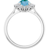14K White Natural Swiss Blue Topaz & 3/8 CTW Natural Diamond Ring