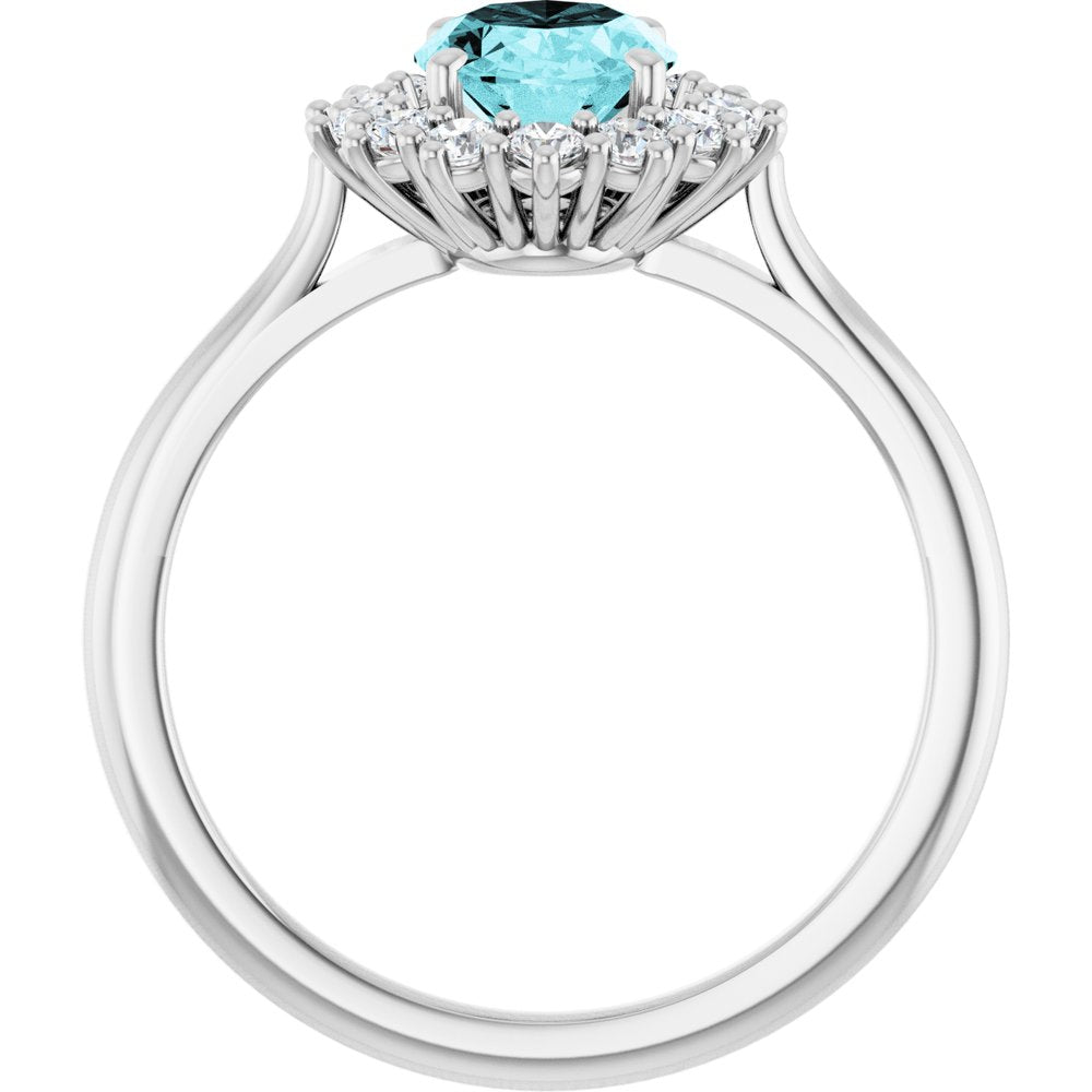 14K White Gold Natural Blue Zircon & 3/8 CTW Natural Diamond Ring