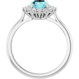 14K White Gold Natural Blue Zircon & 3/8 CTW Natural Diamond Ring