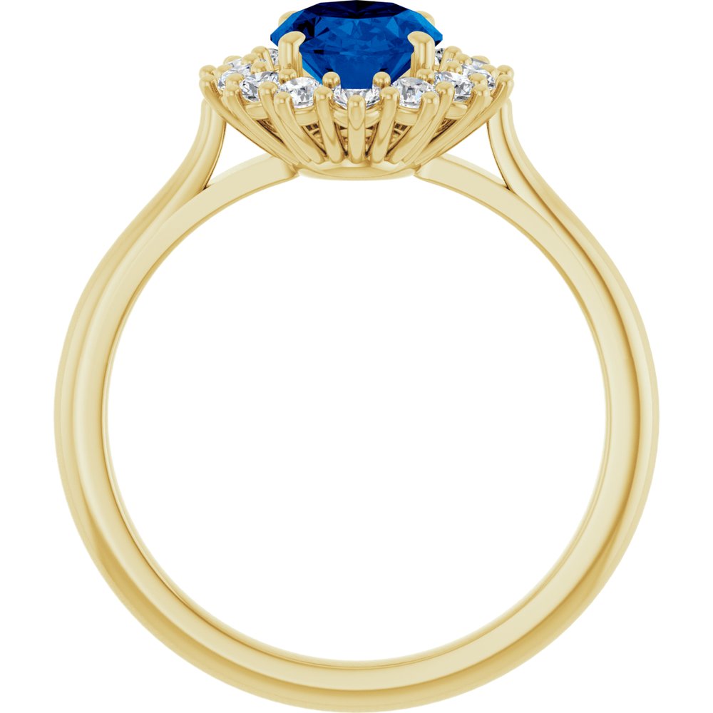 14K Yellow Gold Lab-Grown Blue Sapphire & 3/8 CTW Natural Diamond Ring