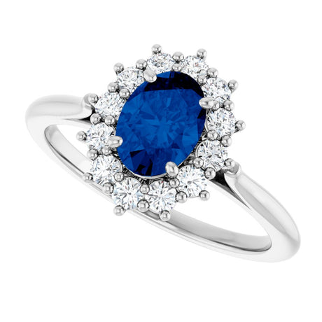 14K White Gold Lab-Grown Blue Sapphire and 1/3 CTW Lab-Grown Diamond Ring