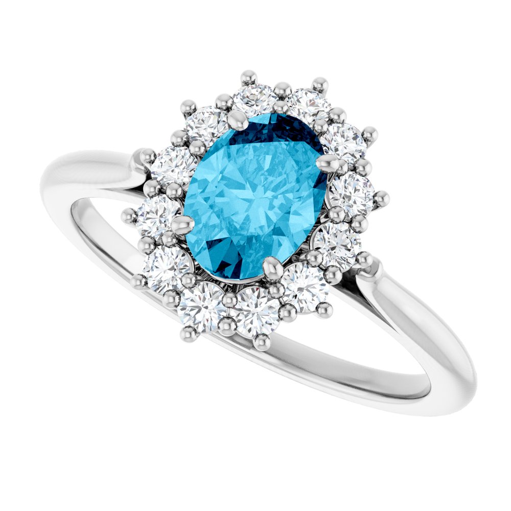 14K White Gold Natural Aquqmarine  & 1/3 CTW Lab-Grown Diamond Ring