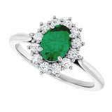 Sterling Silver Lab-Grown Emerald & 1/3 CTW Lab-Grown Diamond Ring