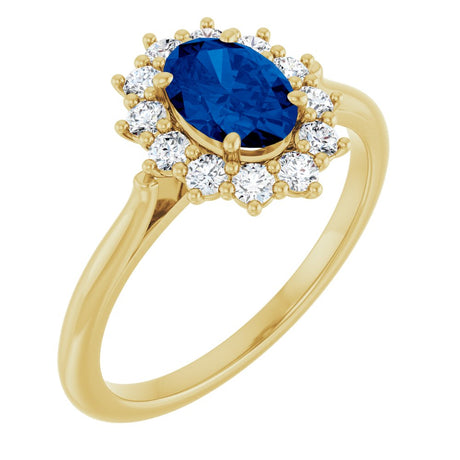 14K Yellow Gold Lab-Grown Blue Sapphire and 1/3 CTW Lab-Grown Diamond Ring