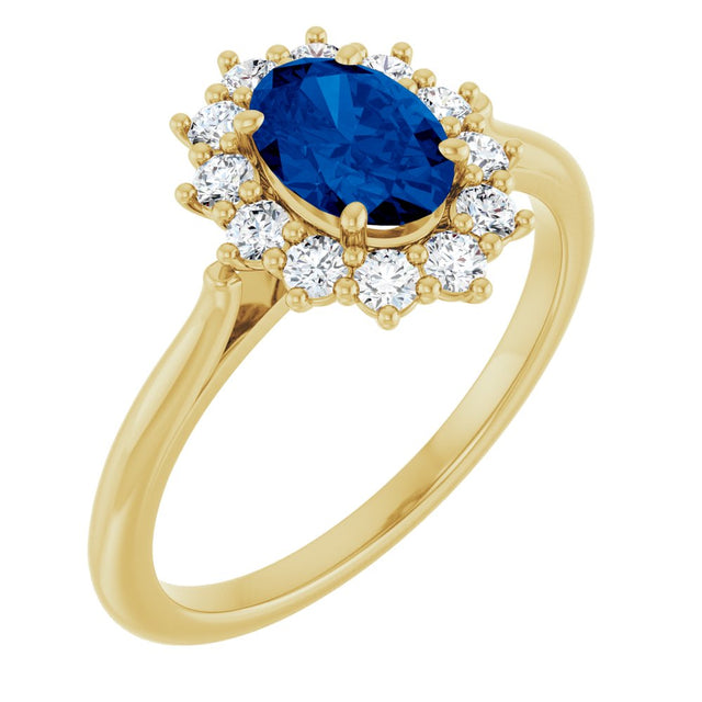 14K Yellow Gold Lab-Grown Blue Sapphire & 1/3 CTW Lab-Grown Diamond Ring