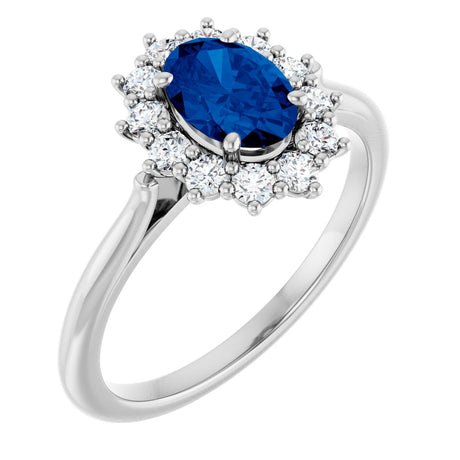 14K White Gold Lab-Grown Blue Sapphire and 1/3 CTW Lab-Grown Diamond Ring