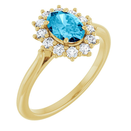 14K Yellow Gold Natural Aquqmarine  & 1/3 CTW Lab-Grown Diamond Ring