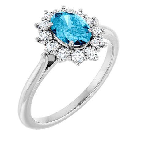 14K White Gold Natural Aquqmarine  and 1/3 CTW Lab-Grown Diamond Ring