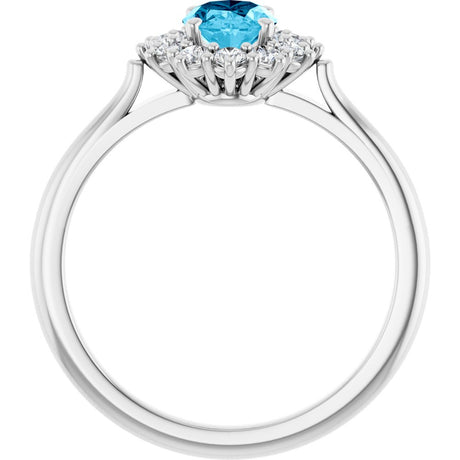 14K White Gold Natural Aquqmarine  & 1/3 CTW Lab-Grown Diamond Ring